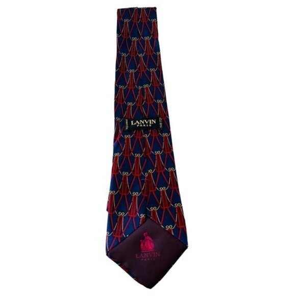 LANVIN Men’s 3.5” Silk Tie Navy Red Gold - Picture 5 of 10